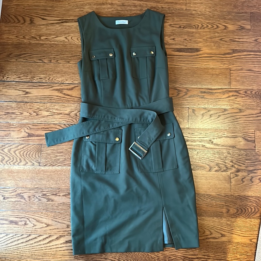 Calvin Klein Army Green Belted Dress Sz 4